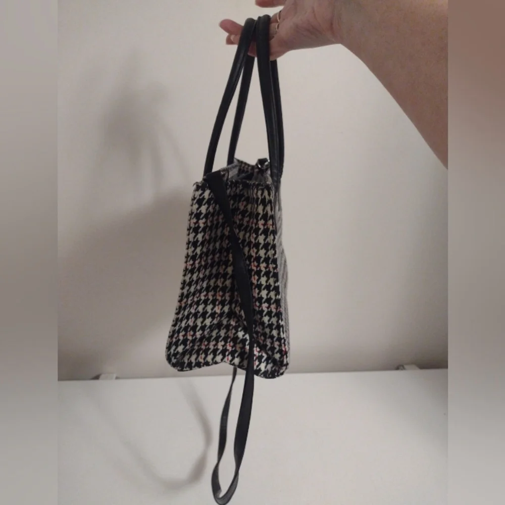 Vtg Preston & York Houndstooth Purse Bag Tote Crossbody Acrylic Wool Polyester - Picture 2 of 10